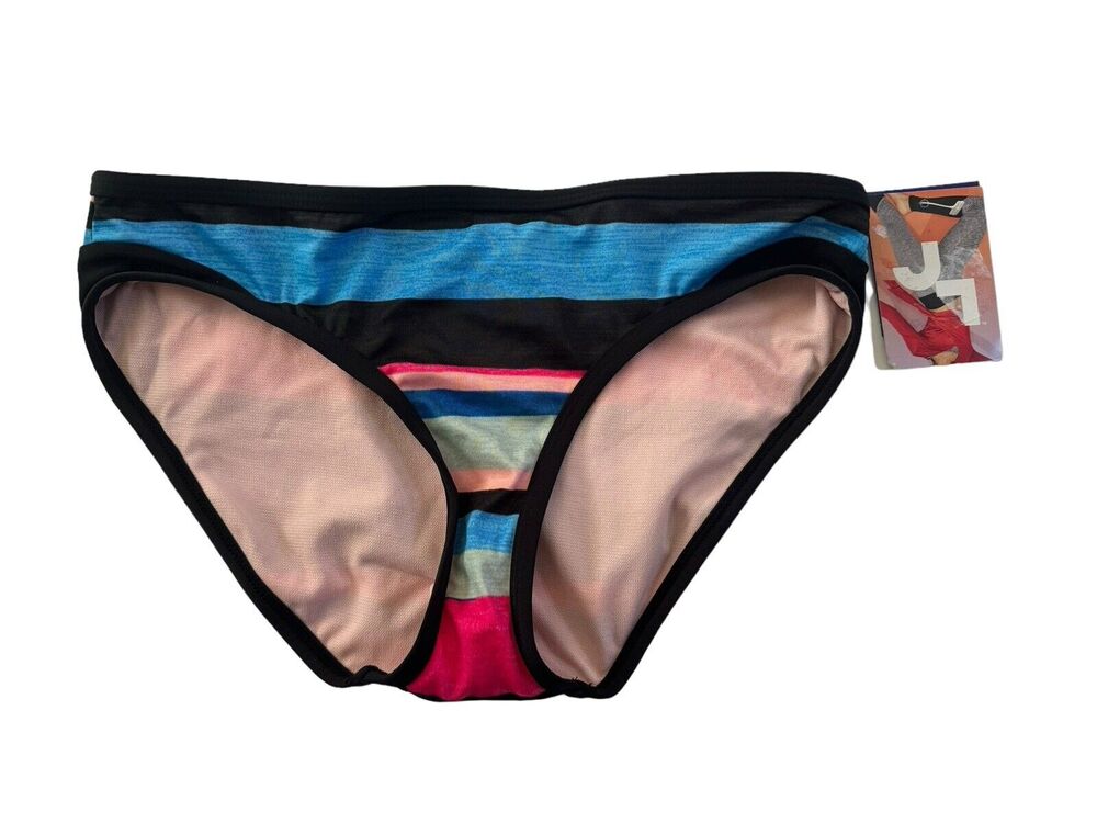 NWT Joy Lab Small Swimsuit Swim Bottoms Black Blue Pink Stripe Hipster #SW